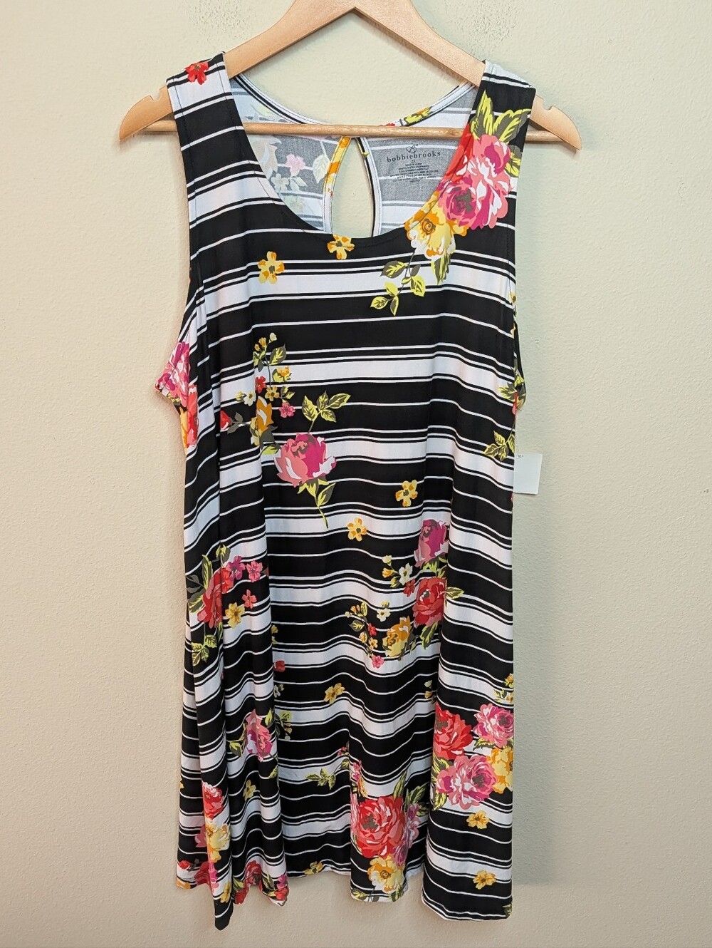 NWT Bobbie Brooks Striped Floral Swing Dress Keyhole Back Size 2X